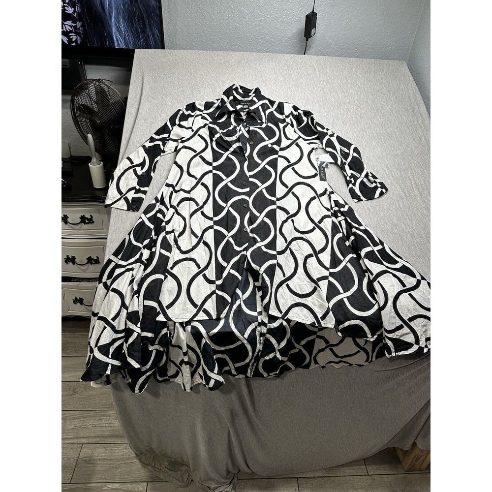 Step In Style Cotton Button Down Asymmetrical Long Sleeve Dress S Lagenlook